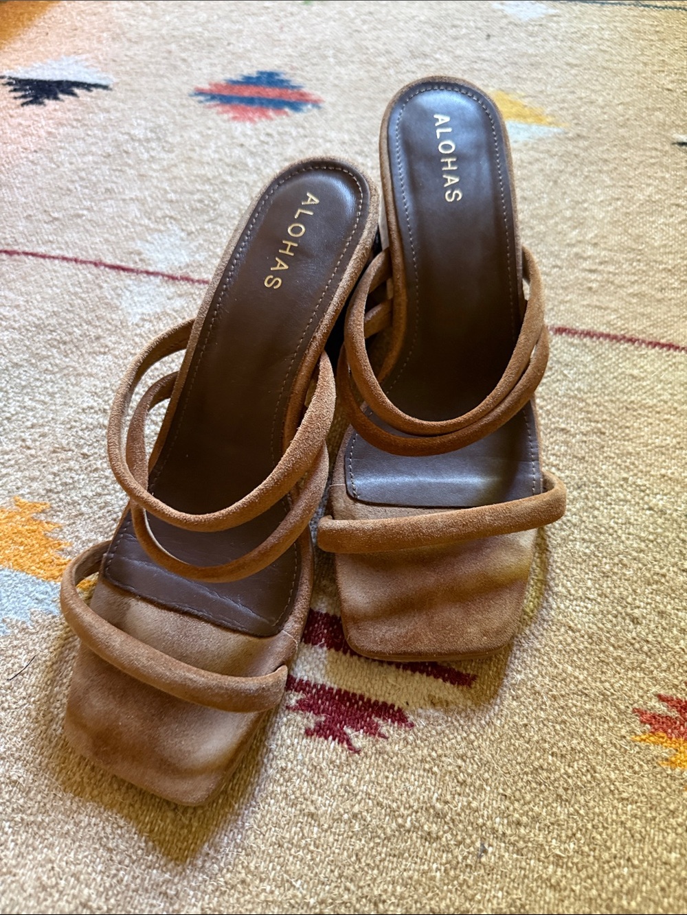 ALOHAS Indiana Brown Suede Multi-Strap Square Toe Mules